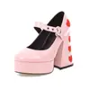Sapatos Mary Jane de Salto Alto Europeus e Americanos 2025 Sapatos Femininos de Cruzamento Único com Salto Grosso Sapatos de Plataforma Impermeáveis Sapatos Pequenos de Couro de Comércio Exterior com Bico Quadrado