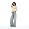 Jeans Radiales de Diseño de Bigotes de Verano 2026 Nuevos de Moda Estilo Americano de Cintura Baja Sueltos de Pierna Ancha para Mujer