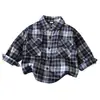 Camisa Forrada de Felpa para Niños Otoño Invierno Bebé Chaqueta Engrosada Estilo Coreano Infantil Chico Guapo Elegante Niño Pequeño Top a Cuadros