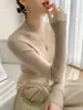 Moda Otoño Invierno para Mujer, Suéter de Cachemir sin Costuras acanalado de Cuello Medio Alto, Ajuste Ceñido, Favorecedor, Versátil, Top Base de Punto para Mujer