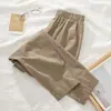 Calças Skinny Casuais de Algodão Finas de Verão Femininas Calças Retas de Nove Pontos Petite Emagrecedoras Cintura Elástica Calças Cenoura