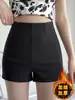 Shorts Negros Mujer Otoño Invierno Nuevo 2026 Cintura Alta Línea A Petite Ajustados Traje Pantalones Cortos Calientes Ropa Exterior Pantalones de Bota con Terciopelo