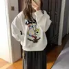 Blusa Branca com Estampa de Letras de Cachorro Cartoon Fofo para Mulheres 2025 Novo Moletom com Capuz de Outono