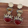 Pendientes de Resina con Incrustaciones de Flores Nuevos de Otoño e Invierno Pendientes de Pétalos Metálicos de Cristal Estilo Étnico Europeo y Americano Pendientes Retro