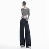 Pantalones de pierna ancha nuevos para otoño/invierno 2026 transfronterizos, mezclilla de retazos a rayas, color original, estilo otoño, jeans de tiro medio para mujer, corte holgado, elásticos