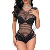 Explosiones Transfronterizas Rhinestone Brillante Mono Hueco Sin Espalda Ropa de Red Alta Elástica Semitransparente Lencería Sexy