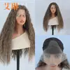 Peluca de pelo largo rizado para mujer, estilo europeo y americano, con encaje frontal tejido a mano, peluca de fibra sintética mate de alta temperatura, venta al por mayor del fabricante