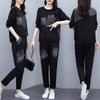 2023 Otoño Nueva Llegada Talla Grande Suelto Casual Traje Estampado de Mujer Estilo Coreano Casual Ropa Deportiva de Dos Piezas Traje Trendy de Comercio Exterior