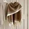 Casaco Manto Patchwork de Cor Sólida Tendência para Mulheres, Novo Versátil para Outono e Inverno, Manta Dupla Face com Franjas