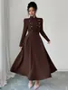 Vestido Largo de Verano 2026 Transfronterizo Europeo y Americano para Mujer, de Temperamento, entallado a la cintura, con cuello alto, de doble botonadura, ajustado