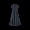 Vestido Casual de Verano 2026 con Cuello Polo, Patchwork, Cintura Ajustable, Corte Relajado y Mangas Cortas para Mujer