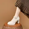Zapatos de tacón grueso de una sola correa tacones altos Nuevo estilo Otoño 2026 Cómodos Impermeables Plataforma Suela Gruesa Aumentadores de Altura Trabajo Zapatos de Piel Mujer