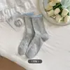 Calcetines de Algodón para Mujer, Calcetines Flojos Perezosos, Estilo JK, Transpirables y Absorbentes del Sudor, Calcetines de Algodón de Verano Ultradelgados con Lazo, Longitud hasta Media Pantorrilla