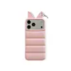Capa de celular acolchoada de cor sólida estilo coreano com orelhas de gato, adequada para Apple 17 Pro Max, iPhone 16, fofo 15, fofo 14