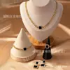 Set de 5 Piezas Collar Pulsera Anillo Aretes Cuadrados Esmaltados con Pedrería traje Mujeres Usar Fiesta Festiva
