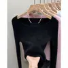 Otoño e Invierno Puro Deseo Chic Dulce y Picante Top de Cuello Diseño Nicho Camiseta Base de Punto para Mujer