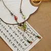 Collar Largo de Cuerda Trenzada con Cuentas de Cerámica Bohemia Coloridas y Estrella de Mar para Mujer, Estilo Étnico Retro