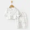 Conjunto de Gaze para Bebê, Roupas de Casa para Bebê, Tops e Calças de Fibra de Bambu de Manga Longa, Roupas de Verão com Ar Condicionado para Crianças Meninas