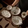 Juego de cubiertos para una persona, juego de cuenco y plato de cerámica, cuenco de arroz de cerámica rústica vintage, platos para restaurante en casa, cuencos y bandejas al por mayor