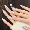 [Porcelana de Flor Azul] Nuevo Estilo Chino Estilo Nacional Hermosa Porcelana de Flor Transparente Estampado en Caliente Manicura Tendencia Nacional Parche para Uñas Uñas Portátiles Hechas a Mano