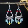 Aretes Bohemios con Borlas Turquesa para Mujer, Versátiles Retro Étnicos de Yunnan Exóticos