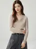 Suéter de Cachemira con Cuello en V de Encaje Otoño Invierno para Mujer, Suéter de Punto Cálido de Alta Gama Francés, Suéter Base de Manga Larga Holgado