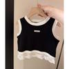 Nueva Chaleco Exterior de Color Puro con Empalmes Estilo Coreano para Niñas Primavera y Verano Moda Casual Encaje Niños Bebé Top sin Mangas