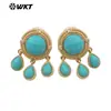 Pendientes Cortos Exquisitos para Mujer Me120 Estilo Palacio Chino Borla de Piedras Preciosas Coloridas Diseño de Piedra Gota de Agua