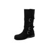 Hebilla de Cinturón de Uso Bidireccional Botas de Ante Estilo Occidental 2025 Otoño/Invierno Tacón Bajo Grueso Punta Redonda Botas de Media Caña para Mujer Talla 42