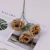 Flores Artificiales con 3 Cabezas, Rosas de Diamante, Flores de Seda para Decoración del Hogar, Arreglos para Mesa de Café de Sala, Decoraciones para Mesa de Comedor, Fondo de Flores Falsas para Bodas