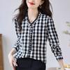 Camisa de gasa holgada informal de estilo occidental para mujer, camisa básica a cuadros, otoño 2024