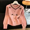 Suéter Abrigo de Punto Grueso Estilo Coreano con Lentejuelas, Lazo Dulce Estilo Chanel, Cuello Redondo, Otoño Invierno Nuevo