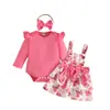 Nuevo Estilo Otoño 2026 Conjunto de Vestido con Tirantes para Bebé Niña de 0-1 Año Top de Manga Larga de Color Sólido + Vestido Estampado de Doble Capa