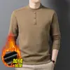 Sudadera con Forro Polar para Hombre, Nuevo Estilo de Invierno, Color Sólido, Cuello Semi Alto, Casual, Gruesa, Suave, Amigable con la Piel, Camisa Base para Hombres de Mediana Edad