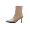 Botines ajustados para mujer, hechos de piel de primera calidad, nuevo estilo otoño/invierno, piel genuina, punta fina, cierre lateral, tacón de aguja, bota individual, botín