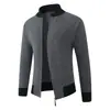 Suéter masculino de outono e inverno estilo americano de luxo leve, novo cardigã jaqueta de tricô com zíper e blocos de cor slim fit, suéter moderno de manga longa