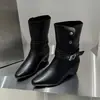 Botas de Mujer para Aumentar la Altura, de Media Pantorrilla con Hebilla, Tendencia 2026, Nuevas Botas Fruncidas de Punta Fina para Otoño/Invierno, Botines Vaqueros Occidentales