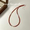 Collar Sencillo de Plata S925 con Perlas Redondas de Ágata Roja Ouni Han para Niñas, Mismo Estilo que el de la Bloguera, Cadena Coreana Ins para Clavícula con Perlas