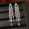 Brincos de Prata Banhada a Ouro Real com Agulha de Prata, Zircônia e Pingente de Gota d'Água com Franja, Brincos Modernos e Elegantes, Exquisitos, de Luxo Leve e de Alta Qualidade para Mulheres