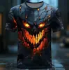 Cráneo de Halloween Impresión 3D Camiseta Casual de Manga Corta con Cuello Redondo para Hombre Tendencia de Moda Súper Genial Ropa Diaria para Hombre