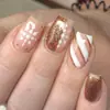 Adesivos de Unha Postiça Removíveis Quadrados de Natal Usáveis Cor Nude Glitter Branco Listra Diagonal Floco de Neve
