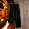 Calças femininas de veludo 2026 primavera e outono calças de cintura alta para mães, calças casuais para avós, calças retas para mulheres de meia-idade e idosas