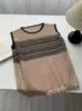 Chaleco de Punto Calado sin Mangas a Rayas de Color Contrastante Estilo Retro Coreano de Verano para Mujer con Cuello Redondo de Encaje y Top de Punto Reductor de Edad