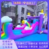 Castelo Inflável com Patchwork Colorido Roxo Nuvem Arco-Íris Desenho Animado Trampolim Inflável Área Comercial Motorista de Tráfego Brincadeira Infantil