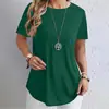 2025 Nueva Ropa de Mujer Popular Transfronteriza Europea y Americana Temu Color Sólido Elegante Cuello Redondo Botón Trasero Decoración Camiseta de Mujer