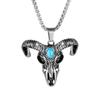 Europeu e americano titânio aço pingente diabo incrustado pedra cabeça de vaca pingente retro moderno masculino crânio chifre colar SP939
