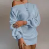 Suéter Cruzado Otoño/Invierno 2026 Amazon Más Vendido Casual Europeo y Americano Hombros Descubiertos Mangas de Linterna Vestido Suéter de Punto