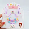 Joyería de collar de perlas de colores para niños, conjunto de pulsera de cuentas para niñas, diadema de dibujos animados, pendientes, accesorios para niñas princesas