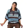 Camiseta Polo de Punto Calado Rayas Bloque de Color Original de Fabricante Verano Mujer Fresca Retro Cuello Solapa
