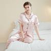Amazon Pijama de Verano para Mujer Talla Grande con Mangas Tres Cuartos y Pantalón Largo Mejorado con Cuello de Solapa, Conjunto de Dos Piezas para Estar en Casa Estilo Europeo y Americano
